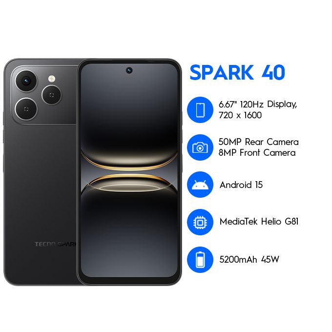Tecno Spark 40 |  4GB RAM/128GB ROM Android 15 - Black